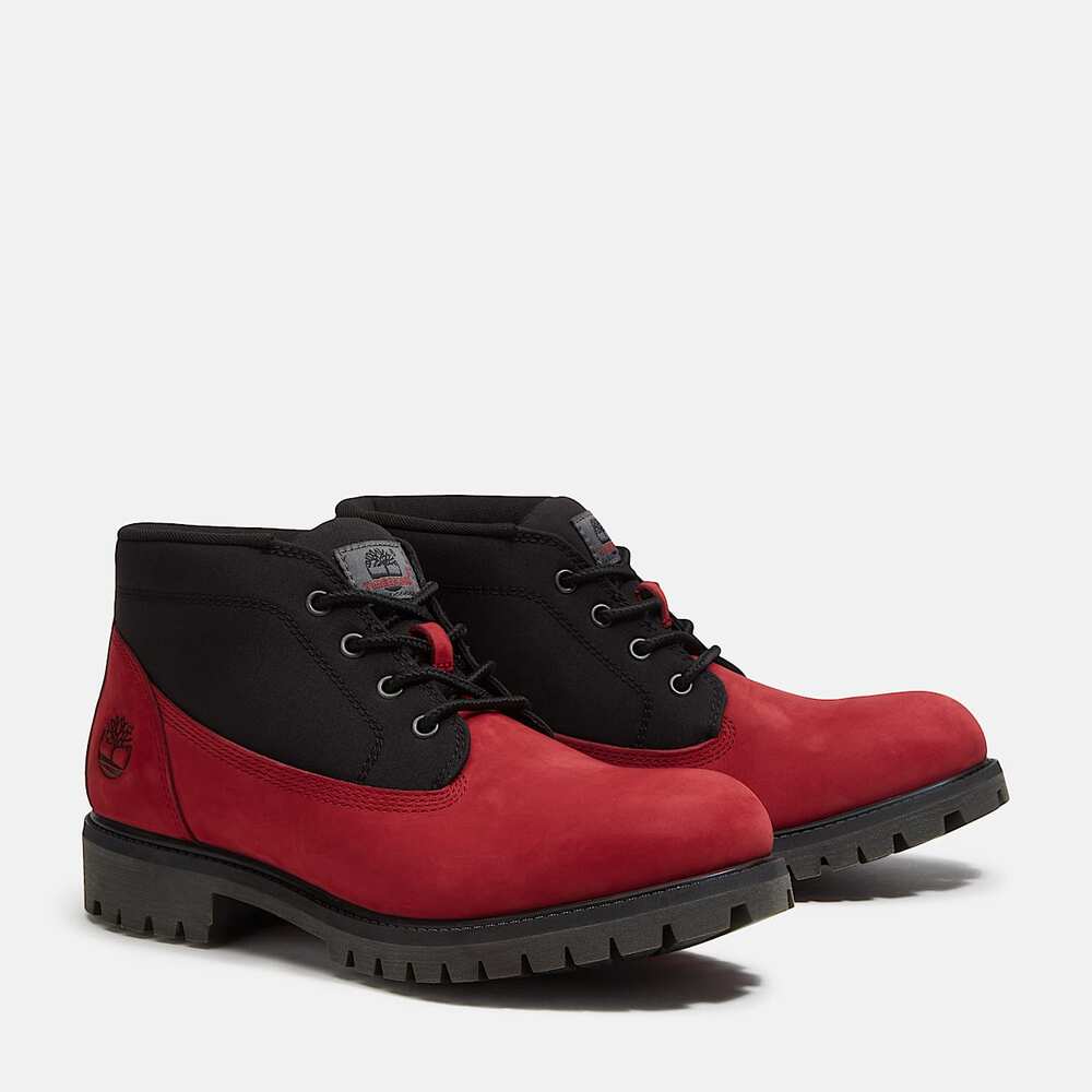 TIMBERLAND MEN'S 9.5 MID LACE CHUKKA BOOT RED BLACK NUBUCK CANVAS TB0A431HAET
